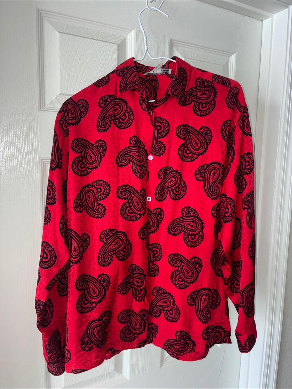 Saks Fifth Avenue Red Paisley-Print Button-Down 100% Silk Shirt